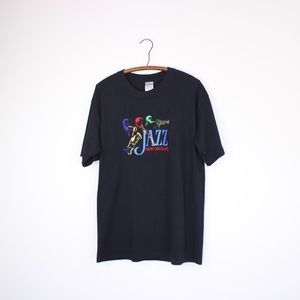 Vintage Black Embroidered Jazz Graphic T-shirt